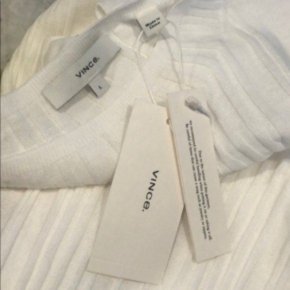 VINCE Variegated Rib Mock Neck White NWT - Size Large - Picture 9 of 13